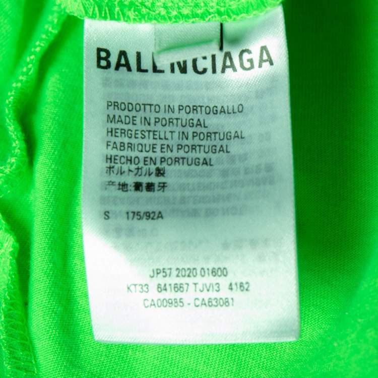 Pre Owned Balenciaga Neon Green Logo Printed Cotton Long Sleeve Oversized T-Shirt S