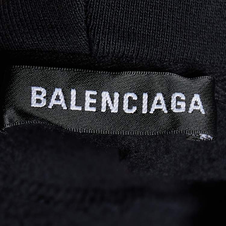 Pre Owned Balenciaga Black Logo Printed Cotton Knit Hoodie S