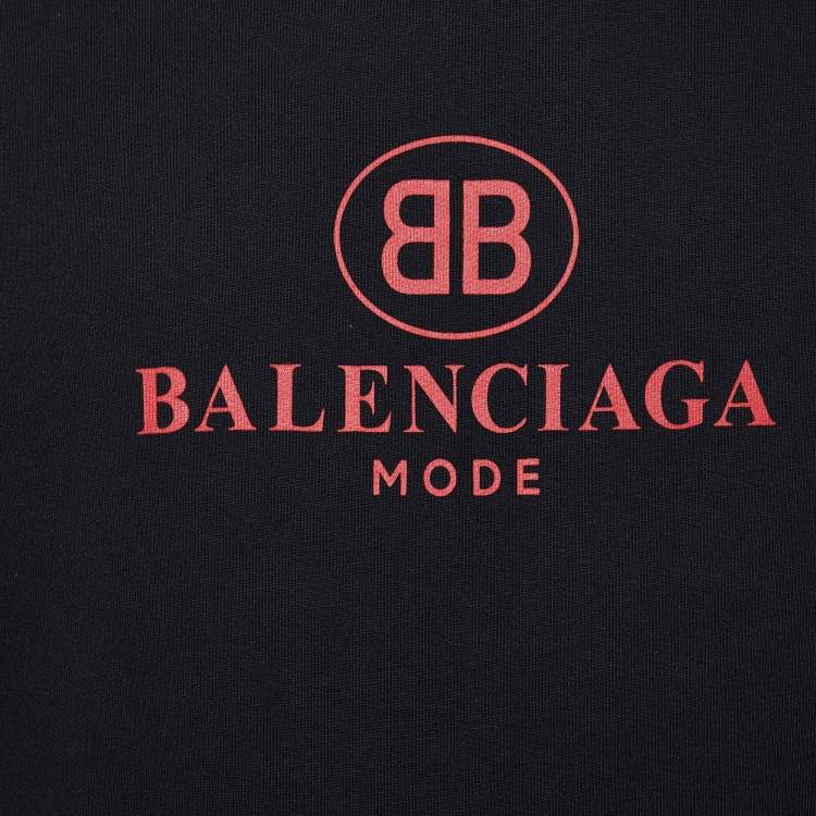 Pre Owned Balenciaga Black Logo Printed Cotton Knit Hoodie S