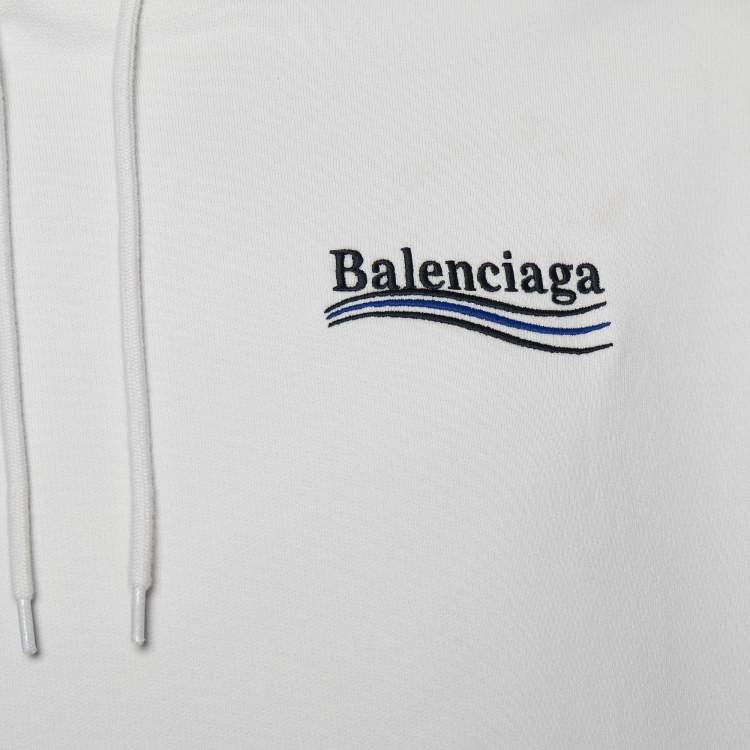 مملوكة مسبقًا Balenciaga White Wave Logo Embroidered Cotton Knit Hoodie M