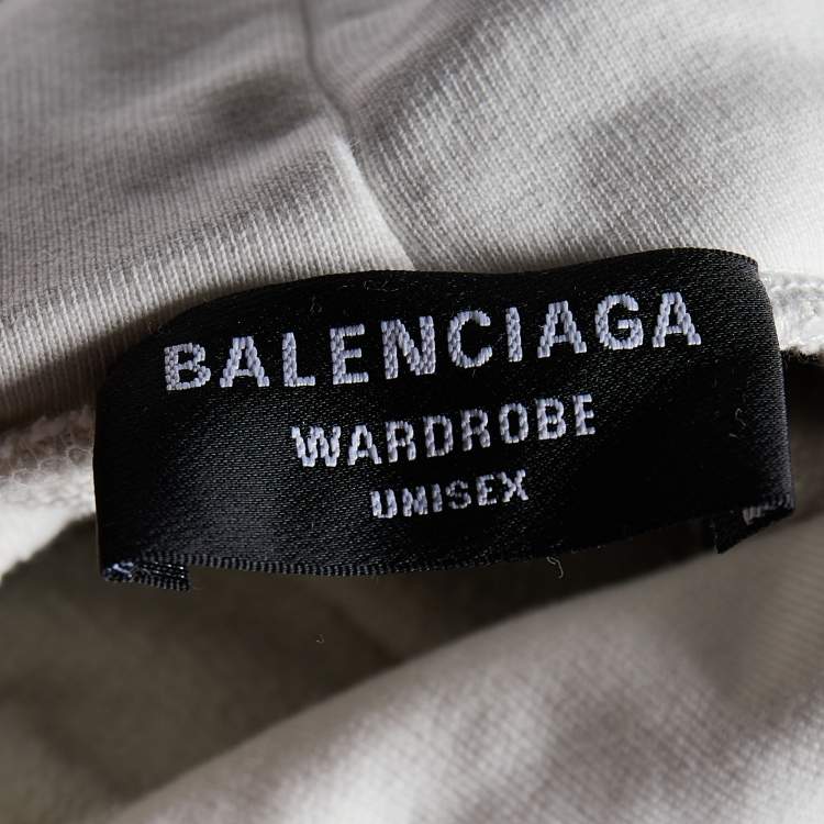 مملوكة مسبقًا Balenciaga White Wave Logo Embroidered Cotton Knit Hoodie M