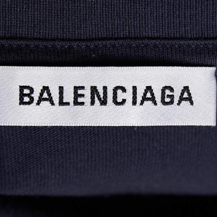 Pre Owned Balenciaga Navy Blue Logo Printed Cotton Knit Oversized T-Shirt S