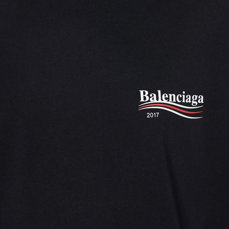 Pre Owned Balenciaga Black Logo 2017 Printed Cotton Crewneck T-Shirt L