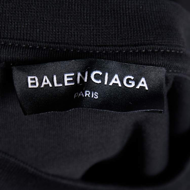 Pre Owned Balenciaga Black Logo 2017 Printed Cotton Crewneck T-Shirt L
