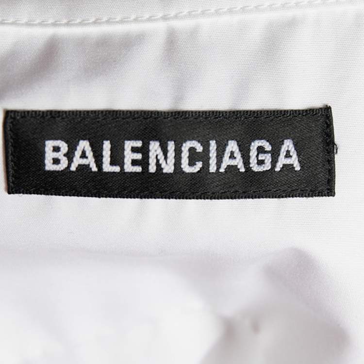 مملوكة مسبقًا Balenciaga White Cotton Logo Detail Oversized Shirt L
