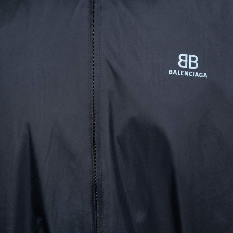 Pre Owned Balenciaga Navy Blue/Black Synthetic Zip-Up Windbreaker Jacket XS