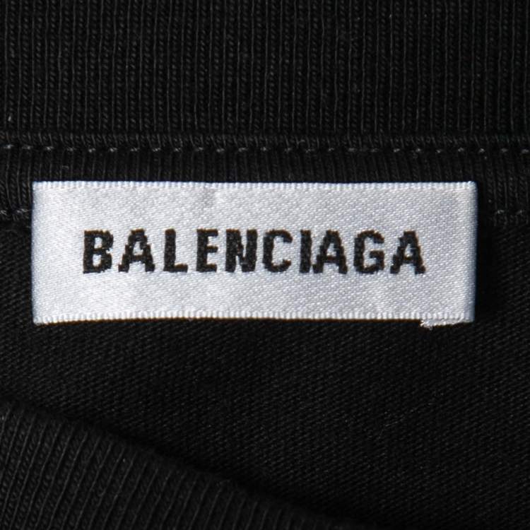 مملوكة مسبقًا Balenciaga Black Cotton Crew Logo Print Fitted T-Shirt XL