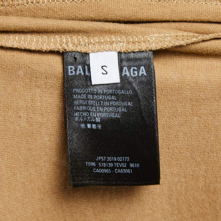 Pre Owned Balenciaga Camel Beige Logo Print Cotton Oversized T-Shirt S