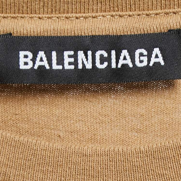 Pre Owned Balenciaga Camel Beige Logo Print Cotton Oversized T-Shirt S