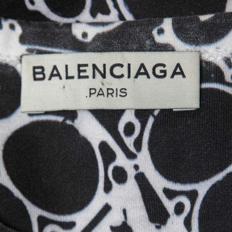 Pre Owned Balenciaga Monochrome Abstract Print Cotton Crewneck T-Shirt M