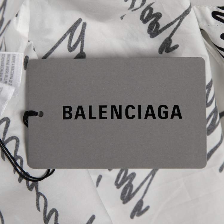 Pre Owned Balenciaga White New Scribble Cotton Button Down Shirt M