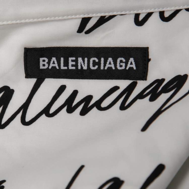 Pre Owned Balenciaga White New Scribble Cotton Button Down Shirt M