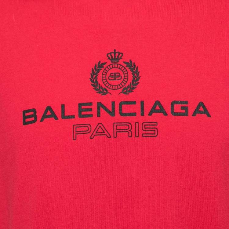 Pre Owned Balenciaga Red Logo Print Cotton T-Shirt S