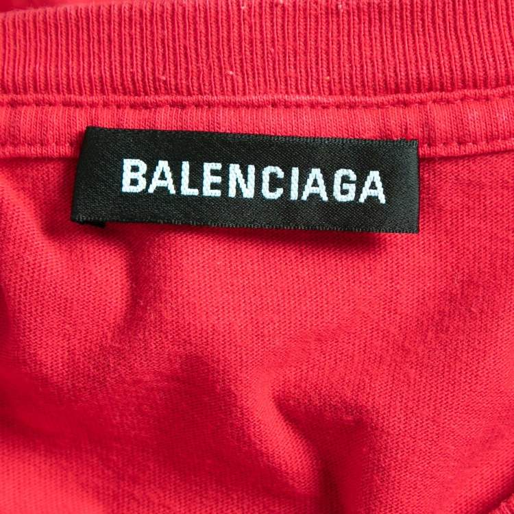 Pre Owned Balenciaga Red Logo Print Cotton T-Shirt S
