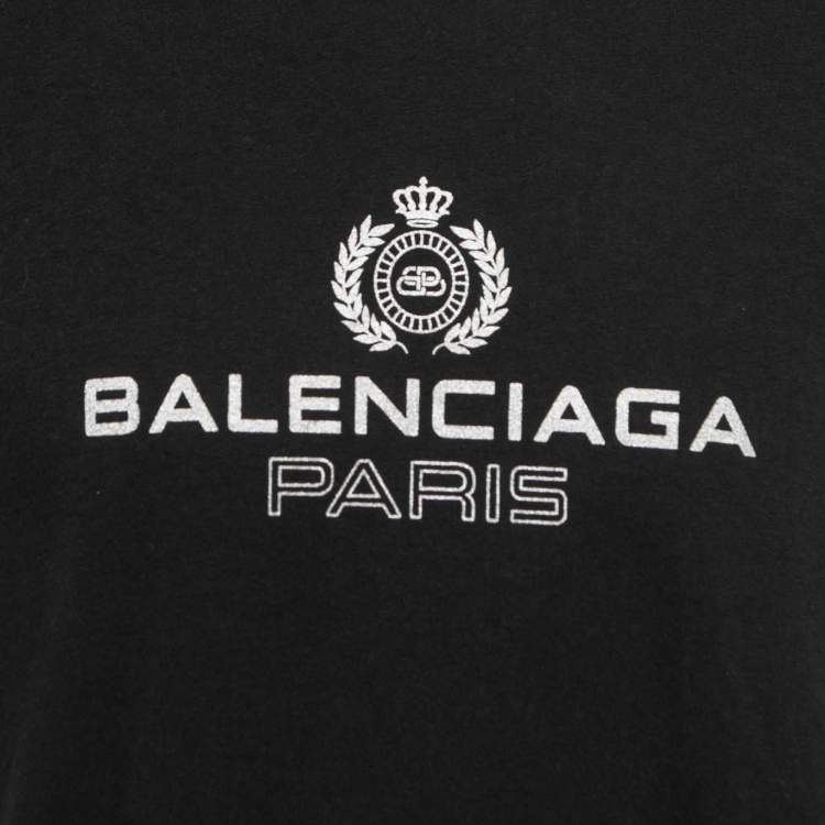 Pre Owned Balenciaga Black Logo Print T-Shirt M