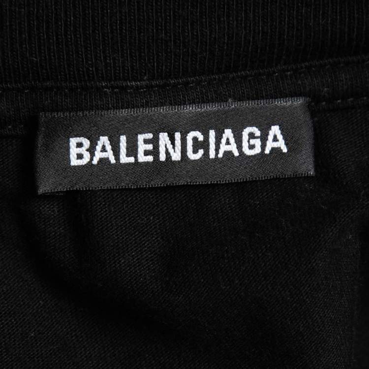 Pre Owned Balenciaga Black Logo Print T-Shirt M