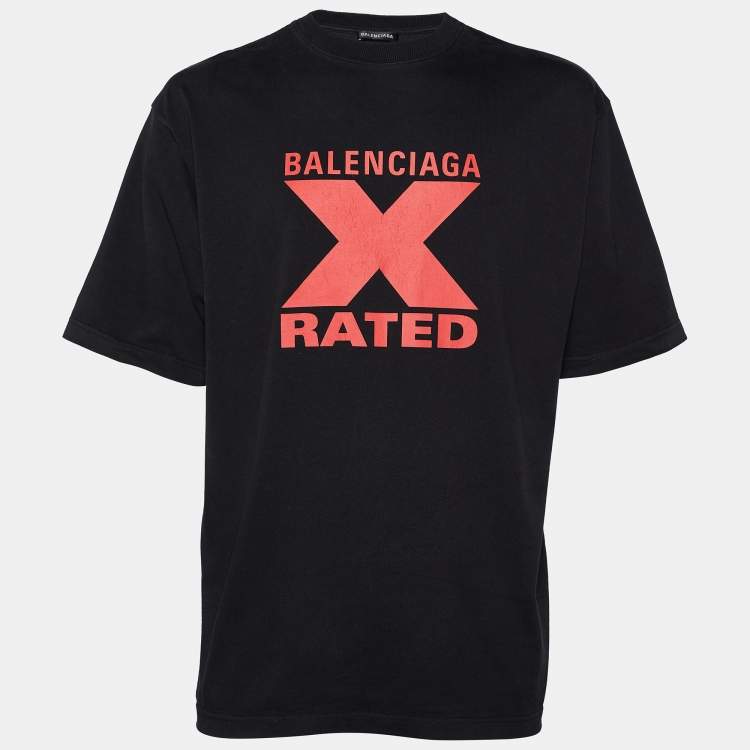 Pre Owned Balenciaga Black X Rated Printed Cotton Knit Oversized T-Shirt S