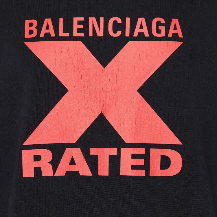 Pre Owned Balenciaga Black X Rated Printed Cotton Knit Oversized T-Shirt S
