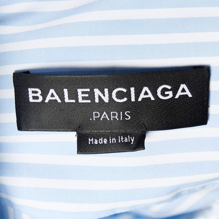 Pre Owned Balenciaga Blue & White Striped Cotton Button Front Shirt L