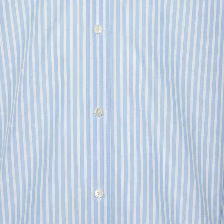 Pre Owned Balenciaga Blue & White Striped Cotton Button Front Shirt L