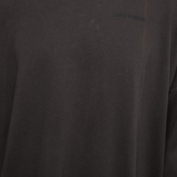 Pre Owned Balenciaga Charcoal Grey Logo Embroidered Cotton Knit Oversized T-Shirt XS