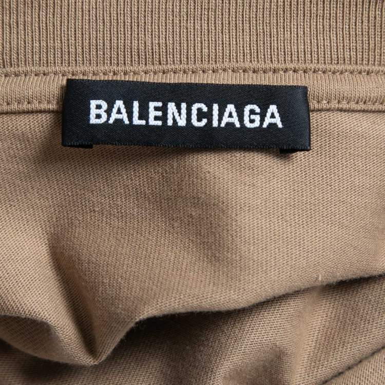 Pre Owned Balenciaga Brown Cotton Logo Print T-Shirt XXS