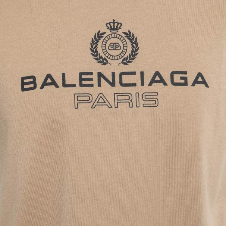 Pre Owned Balenciaga Brown Cotton Logo Print T-Shirt XXS