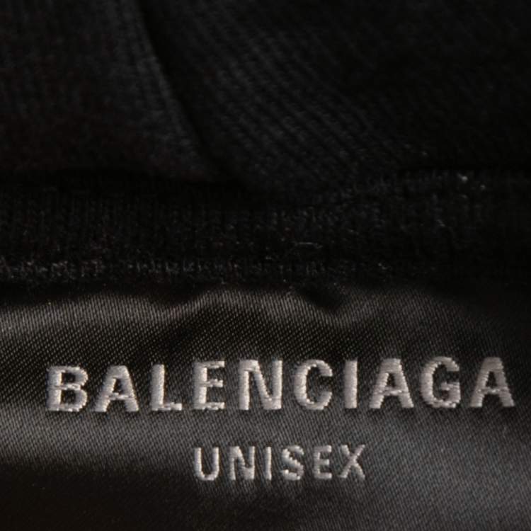 Pre Owned Balenciaga Black Logo Printed Distressed Cotton Knit Hoodie XS