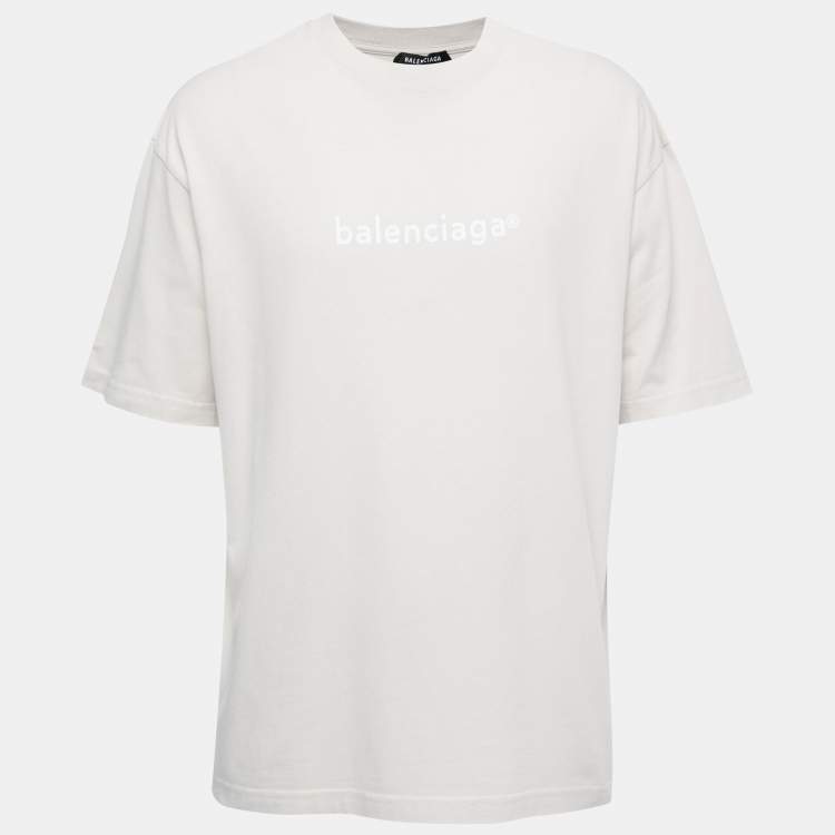 Pre Owned Balenciaga Beige Logo Print Cotton Crew Neck Half Sleeve T-Shirt XL
