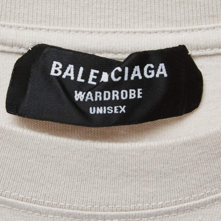 Pre Owned Balenciaga Beige Logo Print Cotton Crew Neck Half Sleeve T-Shirt XL