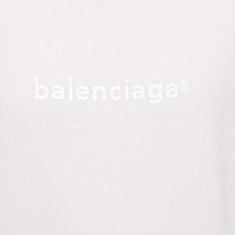 Pre Owned Balenciaga Beige Logo Print Cotton Crew Neck Half Sleeve T-Shirt XL
