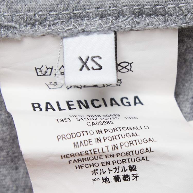 Pre Owned Balenciaga Grey Logo Print Cotton Crew Neck Half Sleeve T-Shirt XS