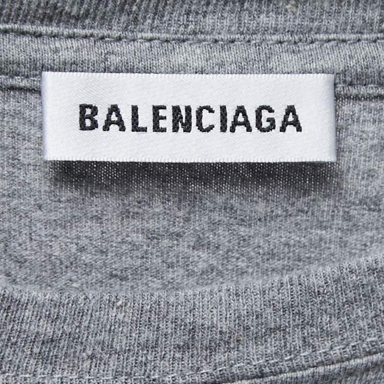 Pre Owned Balenciaga Grey Logo Print Cotton Crew Neck Half Sleeve T-Shirt XS
