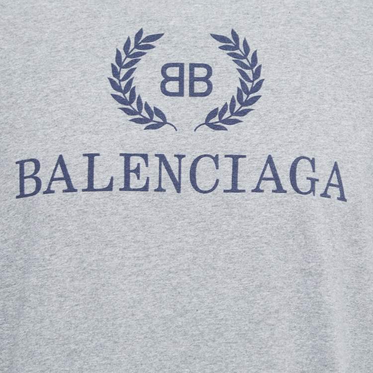 Pre Owned Balenciaga Grey Logo Print Cotton Crew Neck Half Sleeve T-Shirt XS