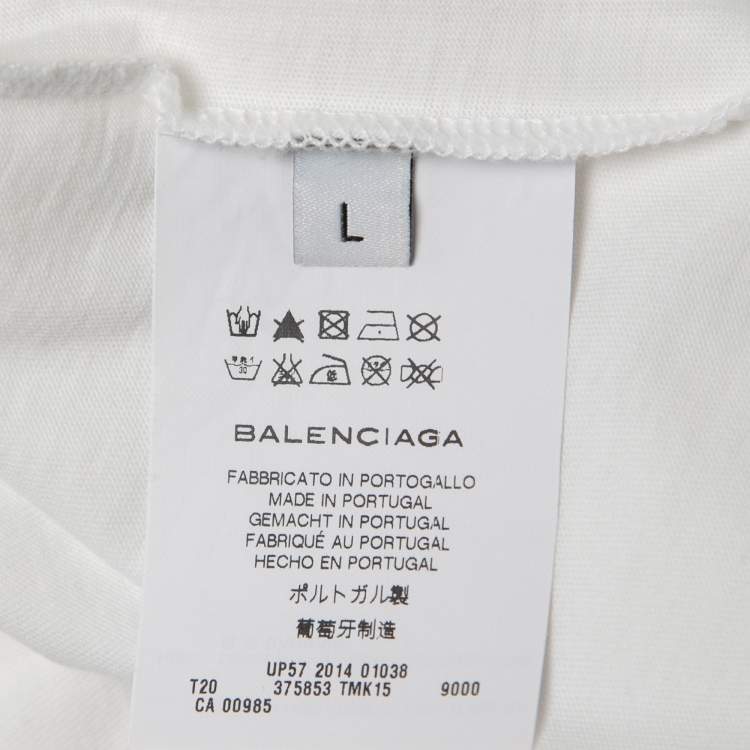 مملوكة مسبقًا Balenciaga White Logo Print Cotton Crew Neck Half Sleeve T-Shirt L