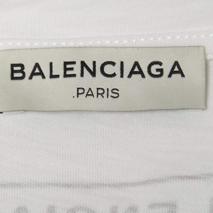 مملوكة مسبقًا Balenciaga White Logo Print Cotton Crew Neck Half Sleeve T-Shirt L