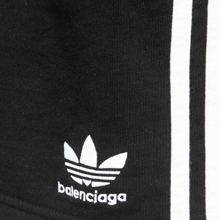 Pre Owned Balenciaga X Adidas Black Cotton Striped Track Shorts XXS
