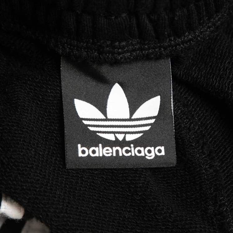 Pre Owned Balenciaga X Adidas Black Cotton Striped Track Shorts XXS