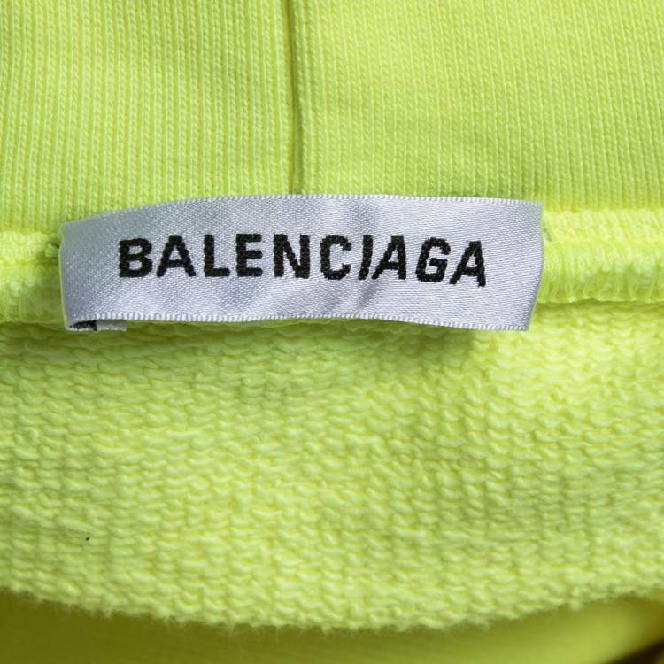Pre Owned Balenciaga Neon Yellow Cotton Knit Hoodie S