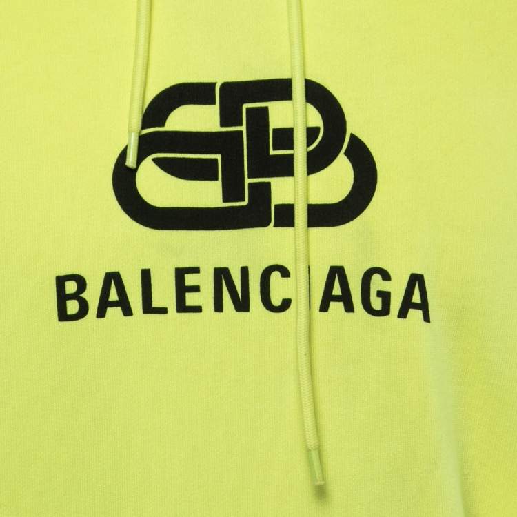 Pre Owned Balenciaga Neon Yellow Cotton Knit Hoodie S