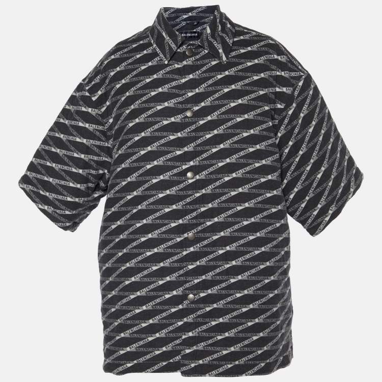 Pre Owned Balenciaga Charcoal Grey Printed Cotton Padded Shirt XL