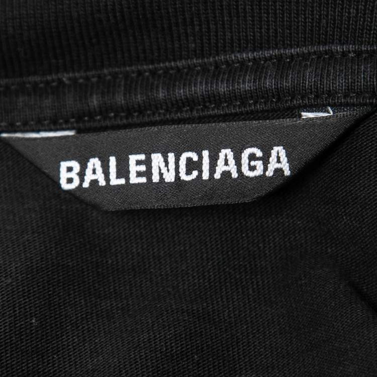 Pre Owned Balenciaga Black Logo Printed Cotton Knit Oversized T-Shirt M