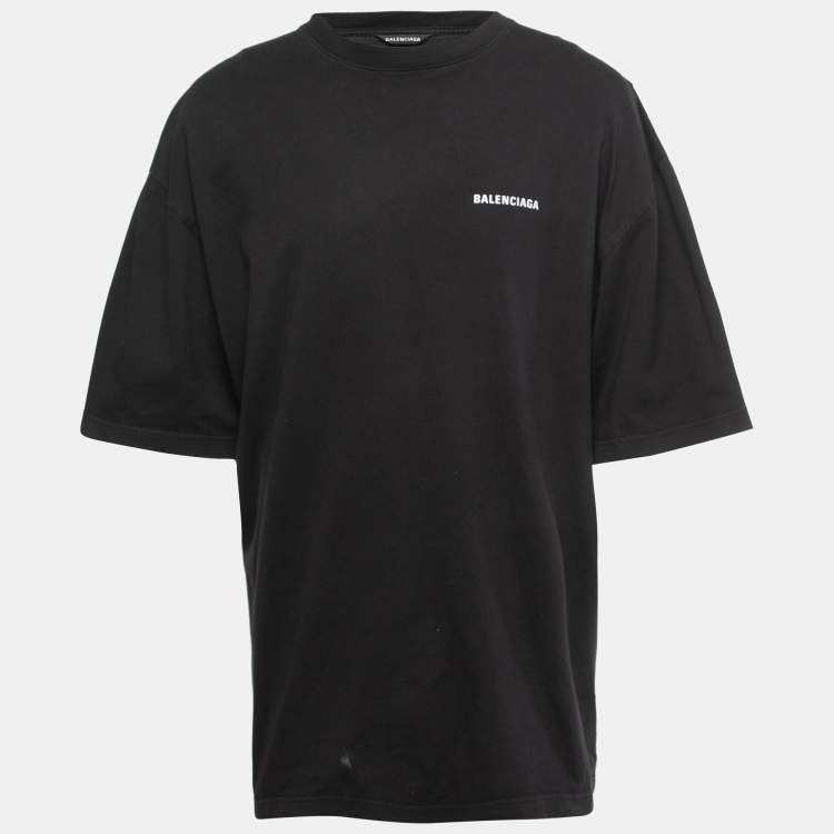 Pre Owned Balenciaga Black Logo Printed Cotton Knit Oversized T-Shirt M