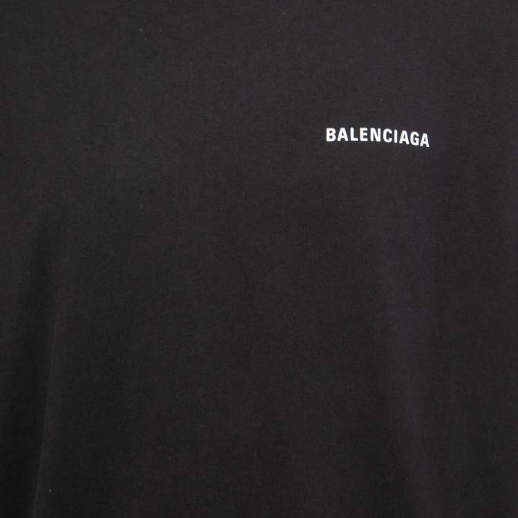 Pre Owned Balenciaga Black Logo Printed Cotton Knit Oversized T-Shirt M