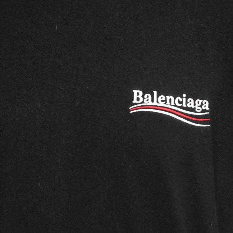 Pre Owned Balenciaga Black Logo Embroidered Cotton Knit T-Shirt L