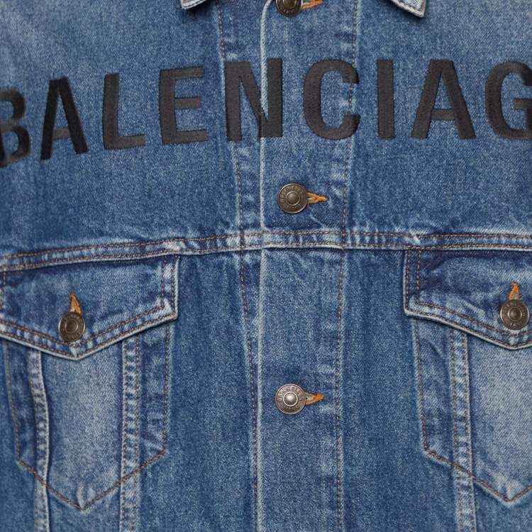 Pre Owned Balenciaga Blue Logo Embroidered Denim Jacket XXL