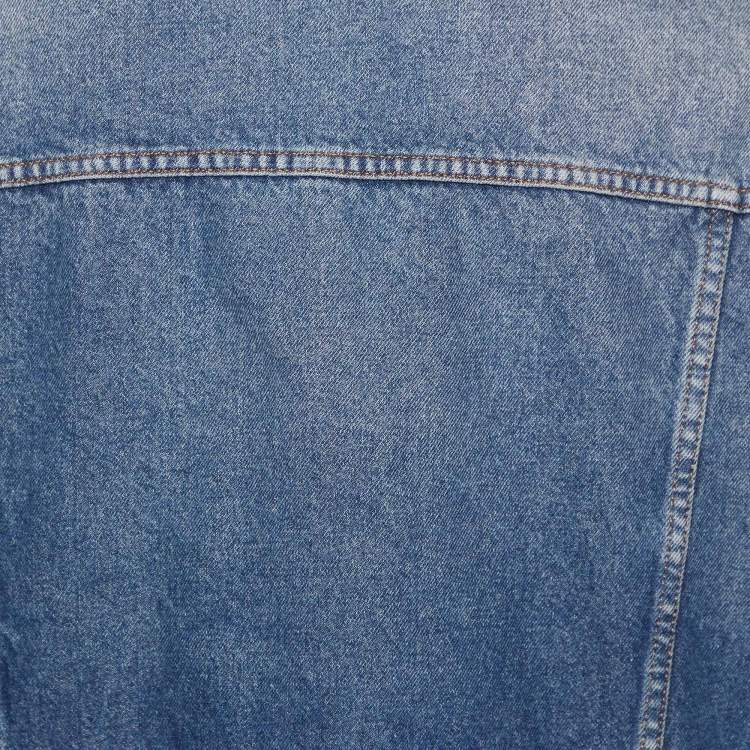 Pre Owned Balenciaga Blue Logo Embroidered Denim Jacket XXL