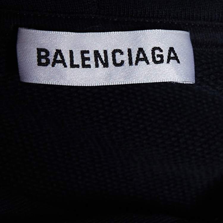 Pre Owned Balenciaga Black Logo Printed Cotton Knit Oversized Hoodie M