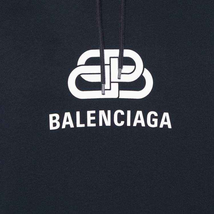 Pre Owned Balenciaga Black Logo Printed Cotton Knit Oversized Hoodie M