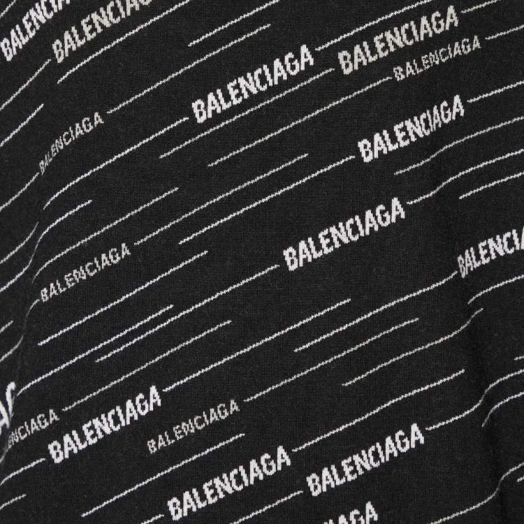 Pre Owned Balenciaga Black Logo Jacquard Wool Crew Neck Sweater XL